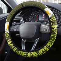 Lime Green Tropical Plumeria With Galaxy Polynesian Art Steering Wheel Cover