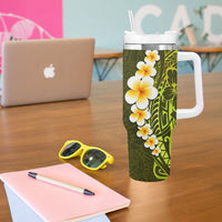 Lime Green Tropical Plumeria With Galaxy Polynesian Art Tumbler With Handle