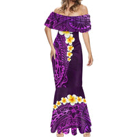 Purple Tropical Plumeria With Galaxy Polynesian Art Mermaid Dress LT14 - Polynesian Pride