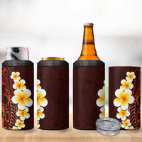 Red Tropical Plumeria With Galaxy Polynesian Art 4 in 1 Can Cooler Tumbler