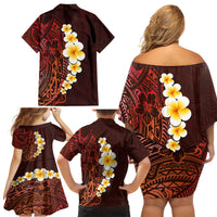 Red Tropical Plumeria With Galaxy Polynesian Art Family Matching Off Shoulder Short Dress and Hawaiian Shirt LT14 - Polynesian Pride