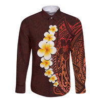Red Tropical Plumeria With Galaxy Polynesian Art Long Sleeve Button Shirt LT14 Unisex Red - Polynesian Pride