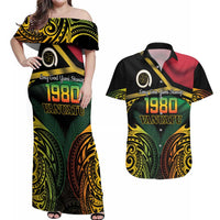 Vanuatu 1980 Couples Matching Off Shoulder Maxi Dress and Hawaiian Shirt Hapi 45 Yia Indipendens Anivesari