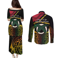 Vanuatu 1980 Couples Matching Puletasi and Long Sleeve Button Shirt Hapi 45 Yia Indipendens Anivesari