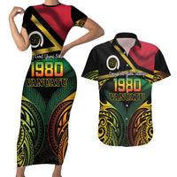 Vanuatu 1980 Couples Matching Short Sleeve Bodycon Dress and Hawaiian Shirt Hapi 45 Yia Indipendens Anivesari