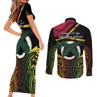 Vanuatu 1980 Couples Matching Short Sleeve Bodycon Dress and Long Sleeve Button Shirt Hapi 45 Yia Indipendens Anivesari