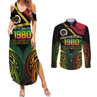 Vanuatu 1980 Couples Matching Summer Maxi Dress and Long Sleeve Button Shirt Hapi 45 Yia Indipendens Anivesari
