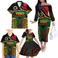 Vanuatu 1980 Family Matching Off The Shoulder Long Sleeve Dress and Hawaiian Shirt Hapi 45 Yia Indipendens Anivesari
