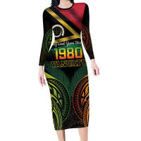 Vanuatu 1980 Long Sleeve Bodycon Dress Hapi 45 Yia Indipendens Anivesari