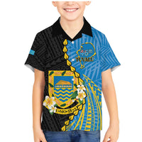 Tuvalu Independence Day Family Matching Mermaid Dress and Hawaiian Shirt Manuia te tutokotasi o Tuvaluan Dolphin Tattoo LT14 Son's Shirt Blue - Polynesian Pride