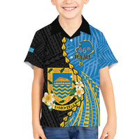 Tuvalu Independence Day Family Matching Off Shoulder Maxi Dress and Hawaiian Shirt Manuia te tutokotasi o Tuvaluan Dolphin Tattoo LT14 Son's Shirt Blue - Polynesian Pride