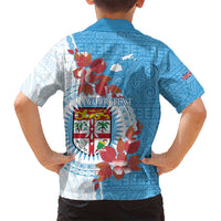 Personalised Fiji Day Kid Hawaiian Shirt Fijian Tapa Pattern Mix Tagimoucia - Blue Version