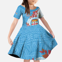 Personalised Fiji Day Kid Short Sleeve Dress Fijian Tapa Pattern Mix Tagimoucia - Blue Version LT14 KID Blue - Polynesian Pride