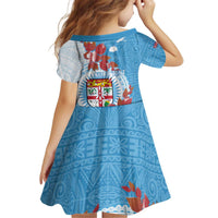 Personalised Fiji Day Kid Short Sleeve Dress Fijian Tapa Pattern Mix Tagimoucia - Blue Version LT14 - Polynesian Pride