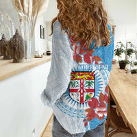 Personalised Fiji Day Women Casual Shirt Fijian Tapa Pattern Mix Tagimoucia - Blue Version LT14 - Polynesian Pride