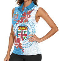 Personalised Fiji Day Women Sleeveless Polo Shirt Fijian Tapa Pattern Mix Tagimoucia - Blue Version