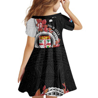 Personalised Fiji Day Kid Short Sleeve Dress Fijian Tapa Pattern Mix Tagimoucia - Black Version LT14 - Polynesian Pride