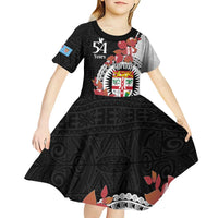 Personalised Fiji Day Kid Short Sleeve Dress Fijian Tapa Pattern Mix Tagimoucia - Black Version LT14 - Polynesian Pride