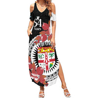 Personalised Fiji Day Summer Maxi Dress Fijian Tapa Pattern Mix Tagimoucia - Black Version