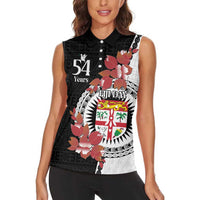 Personalised Fiji Day Women Sleeveless Polo Shirt Fijian Tapa Pattern Mix Tagimoucia - Black Version LT14 - Polynesian Pride