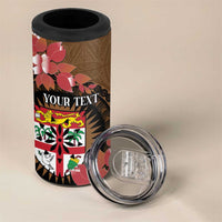 Personalised Fiji Day 4 in 1 Can Cooler Tumbler Fijian Tapa Pattern Mix Tagimoucia - Brown Version