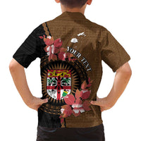 Personalised Fiji Day Family Matching Tank Maxi Dress and Hawaiian Shirt Fijian Tapa Pattern Mix Tagimoucia - Brown Version