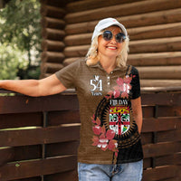 Personalised Fiji Day Women Polo Shirt Fijian Tapa Pattern Mix Tagimoucia - Brown Version