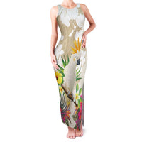 New Zealand Cacatua Galerita Family Matching Tank Maxi Dress and Hawaiian Shirt Aotearoa Cockatoo Tropical Flowers
