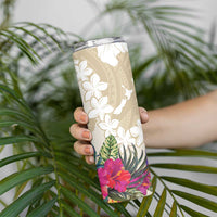 New Zealand Cacatua Galerita Skinny Tumbler Aotearoa Cockatoo Tropical Flowers LT14 - Polynesian Pride