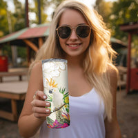 New Zealand Cacatua Galerita Skinny Tumbler Aotearoa Cockatoo Tropical Flowers LT14 - Polynesian Pride