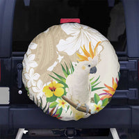 New Zealand Cacatua Galerita Spare Tire Cover Aotearoa Cockatoo Tropical Flowers