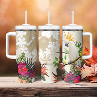 New Zealand Cacatua Galerita Tumbler With Handle Aotearoa Cockatoo Tropical Flowers