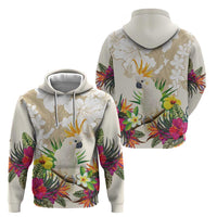 New Zealand Cacatua Galerita Zip Hoodie Aotearoa Cockatoo Tropical Flowers