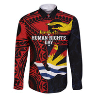 Personalised Kiribati Human Rights Day Family Matching Summer Maxi Dress and Hawaiian Shirt Coat Of Arms With Polynesian Tropical Flowers LT14 Dad's Shirt - Long Sleeve Black - Polynesian Pride