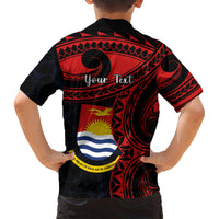 Personalised Kiribati Human Rights Day Kid Hawaiian Shirt Coat Of Arms With Polynesian Tropical Flowers LT14 - Polynesian Pride