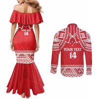 Samoa Rugby Custom Couples Matching Mermaid Dress and Long Sleeve Button Shirt Toa Samoa Pacific Sporty Red - Polynesian Pride