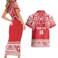 Samoa Rugby Custom Couples Matching Short Sleeve Bodycon Dress and Hawaiian Shirt Toa Samoa Pacific Sporty Red LT14 - Polynesian Pride