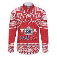 Samoa Rugby Custom Family Matching Long Sleeve Bodycon Dress and Hawaiian Shirt Toa Samoa Pacific Sporty Red - Polynesian Pride