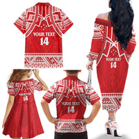 Samoa Rugby Custom Family Matching Off The Shoulder Long Sleeve Dress and Hawaiian Shirt Toa Samoa Pacific Sporty Red LT14 - Polynesian Pride