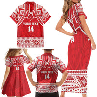 Samoa Rugby Custom Family Matching Short Sleeve Bodycon Dress and Hawaiian Shirt Toa Samoa Pacific Sporty Red LT14 - Polynesian Pride