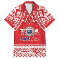 Samoa Rugby Custom Family Matching Short Sleeve Bodycon Dress and Hawaiian Shirt Toa Samoa Pacific Sporty Red LT14 Dad's Shirt - Short Sleeve Red - Polynesian Pride