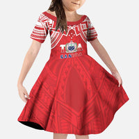 Samoa Rugby Custom Family Matching Summer Maxi Dress and Hawaiian Shirt Toa Samoa Pacific Sporty Red LT14 Daughter's Dress Red - Polynesian Pride