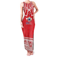 Samoa Rugby Custom Family Matching Tank Maxi Dress and Hawaiian Shirt Toa Samoa Pacific Sporty Red LT14 Mom's Dress Red - Polynesian Pride