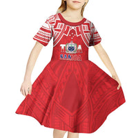 Samoa Rugby Custom Kid Short Sleeve Dress Toa Samoa Pacific Sporty Red LT14 - Polynesian Pride