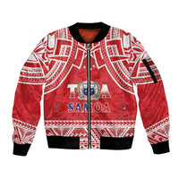 Samoa Rugby Custom Sleeve Zip Bomber Jacket Toa Samoa Pacific Sporty Red - Polynesian Pride