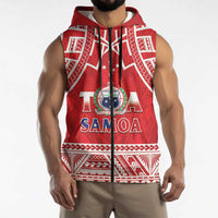 Samoa Rugby Custom Sleeveless Zip Hoodie Toa Samoa Pacific Sporty Red - Polynesian Pride