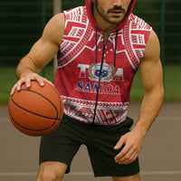 Samoa Rugby Custom Sleeveless Zip Hoodie Toa Samoa Pacific Sporty Red - Polynesian Pride