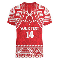 Samoa Rugby Custom Women V-Neck T-Shirt Toa Samoa Pacific Sporty Red - Polynesian Pride