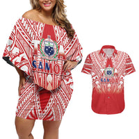 Toa Samoa Rugby Custom Couples Matching Off Shoulder Short Dress and Hawaiian Shirt Samoa mo Samoa Polynesian Pacific Red - Polynesian Pride