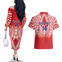 Toa Samoa Rugby Custom Couples Matching Off The Shoulder Long Sleeve Dress and Hawaiian Shirt Samoa mo Samoa Polynesian Pacific Red - Polynesian Pride